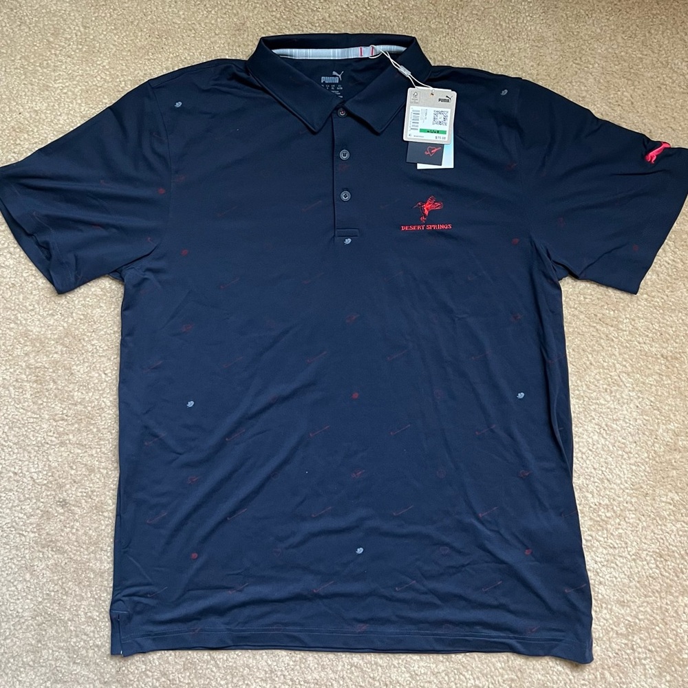 Puma Men's Dark Blue Polo with Red Accents